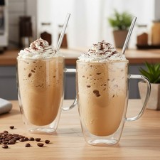 2x Double Walled Insulated Glasses Thermal Coffee Glass Mug Heat Resistant 450ml