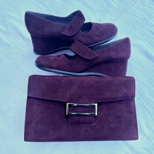 Carvela Ladies Burgundy Suede Shoes Size 38.5 Plus Matching Handbag With Strap