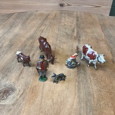Britains Or Similar Lead 2 Cows Now With Bell 1 Calf Milkmaid  Farmer And Dog.