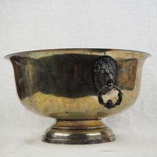Antique Sheffield Silver Plate Large Footed Punch Bowl Lion Head Handles 15''