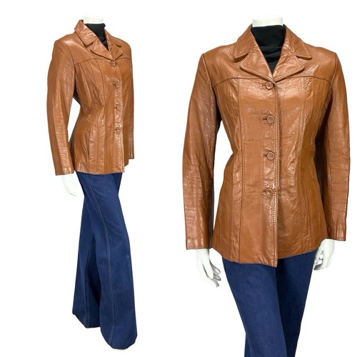 Vtg 70s tan brown leather - 70s,