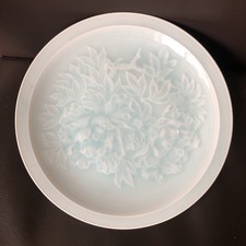 Oriental Porcelain Celadon Glaze Plate 20th Century 12”