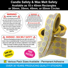 WARNING! Candle - Wax Melt Safety Stickers - Professionally Printed Labels