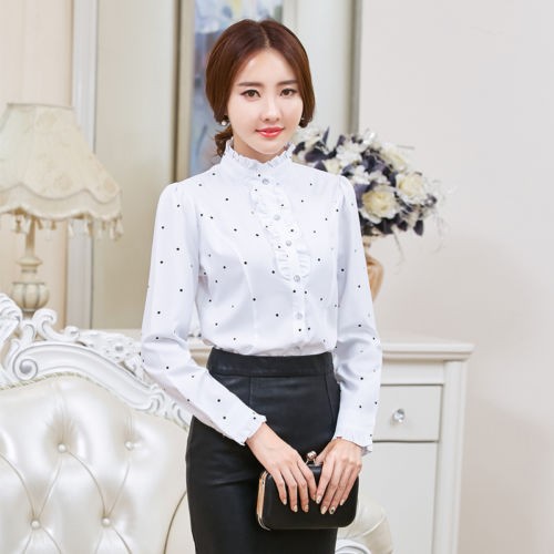 Women ruffle collar shirt - collar,