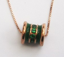 N930) 925 Sterling silver Gold plated Green Enamel Barrel Pendant chain Necklace