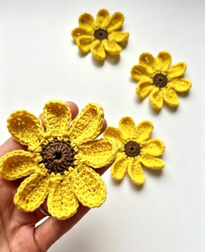 Set yellow crochet flower - set,