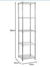Slimline Chrome Wire Shelving Unit with 5 Shelves H 1800mm  D 450mm W 450mm