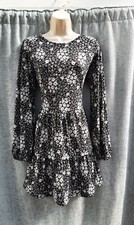 TUNIC DRESS,BLACK & WHITE FLORAL,HIPPIE,BOHO,60S,70S,80S VINTAGE STYLE,SIZE 12