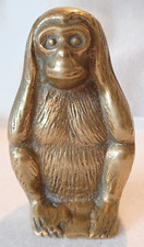 VINTAGE BRASS 'HEAR NO EVIL' DECORATIVE MONKEY FIGURINE/ORNAMENT-GOOD CONDITION