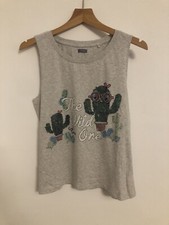 Next Girl’s New Top Age 16 SEQUINNED CACTUS COTTON UNIQUE VEST GREY NEW