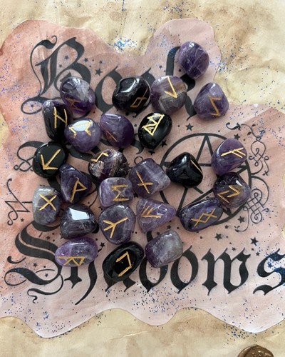 Amethyst crystal rune stones - stones,
