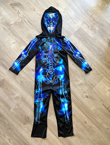 Neon hooded skeleton halloween - hooded,