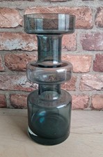 Vintage Mid-Century Riihimaki Blue Glass 11 inch Hooped/Cog Vase ~ Tamara Aladin