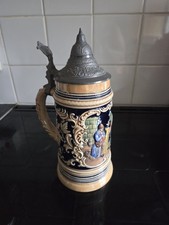 Vintage Marzi &Remy German Lidded Beer Stein Tankard Pewter Lid 1 litre