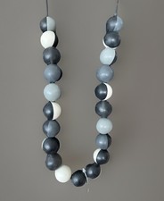 Statement Bead Necklace One Button Long Chunky 692 Black Grey White