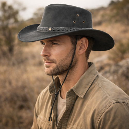 Real leather cowboy - hat, mens