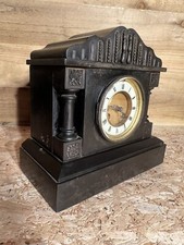 Antique clock French black  slate mantle  Architectural 8 Day striking C:-1880s 