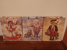3 x Vintage CHRISTINE HAWORTH Christmas Gift Bags, Paintbox Poppets - New