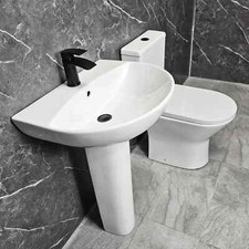 Bathroom Suite Black Hinges and Flush Button Melissa Open Toilet and Basin