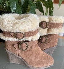?Sheepskin Ankle Wedge Boots ?