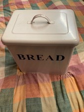 Vintage Shabby Chic White Metal Bread Bin & Lid Kitchen Storage Box Canister 11”
