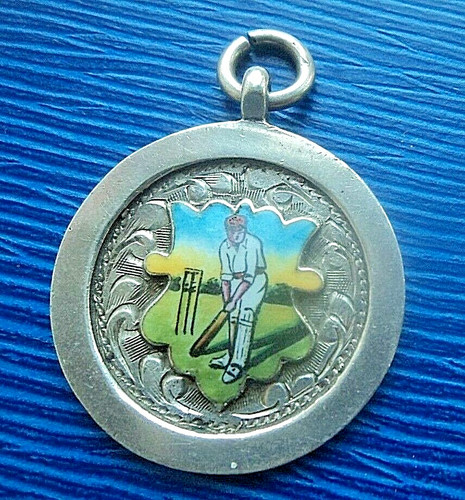 Silver enamel cricket - silver, medal