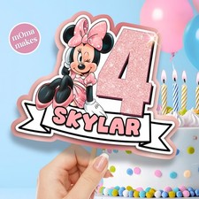Minnie mouse cake topper - personalised birthday party badge, stickers & more!