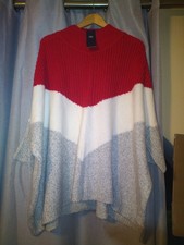 M&S Ladies Chunky Batwing Oversized Jumper Size L, White/Red Colour