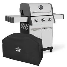 Deluxe BBQ 3 Burner, Gas Grill, Piezo Ignition, with Cover - Stainless Steel