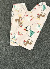 Girls Pale Pink Christmas PJS Age 3-4 Years. In Good Worn Condition