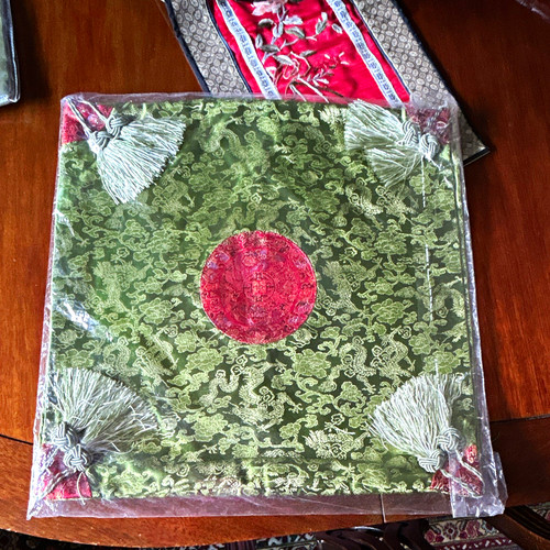 Fabric green and red - and, chinese