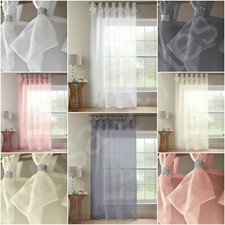 DIAMANTE SPARKLE JEWEL GLITTER PLAIN VOILE NET TAB TOP CURTAIN PANEL WHITE GREY