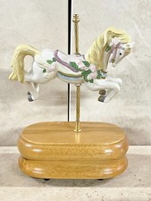 VINTAGE CAROUSEL HORSE MUSICAL WOODEN BASE HAND-PAINTED COLLECTIBLE DECOR