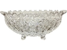 Vintage Cut Crystal Decorative Dish Ornate Footed Glass Centerpiece Flower Bowl