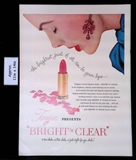 1954 Tangee Presents "BRIGHT 'n CLEAR" Lipstick Lady Red Lipstick Print Ad 49621