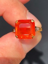 Amazing Antique Art Deco Natural 4ct Mexican Fire Opal & Diamond Ring 18ct Gold
