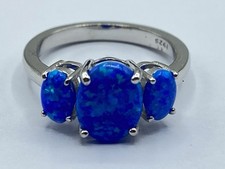 Sterling Silver Graduated Lab Created Blue Opal Ring Size J 1/2 (T618)