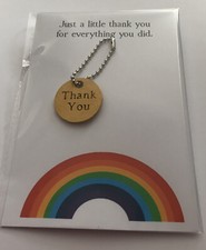 Mdf Pocket Thank You small 30mm Approx Gold Colour On Ball Chain Sold As Seen