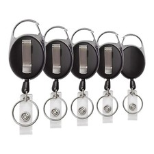 5x Badge Reel Pull Keychain Retractable ID Holder Security Card Identity Clip