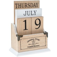 Vintage Style Wooden Perpetual Eternal Desktop Calendar Blocks Day and Date NEW