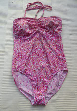BHS pink floral tum control strapless/ h'neck pad cup swimming costume Size 16