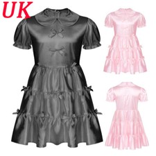UK Men Puff Sleeve Shiny Nightwear Pajamas Sissy Lingerie French Maid Dress