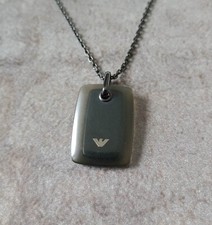 Emporio Armani Black Steel Necklace with Dog Tag Style Pendant, Mens / Unisex