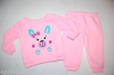 Baby Girls Outfit SWEATSHIRT & SWEAT PANTS Lt Pink CUTE BUNNY Face Feet 6-9 MO