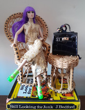 Vintage Doll Size Wicker Peacock Chair & Stool Suit Barbie Sindy Poppy Parker