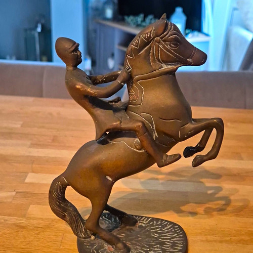 Metal brown horse rider - brown, &