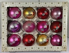 VINTAGE BOX OF 12 GERMAN GLASS CHRISTMAS TREE BAUBLE DECORATIONS