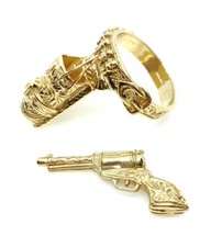 9ct Gold Gun Ring 9K Gold COLT PISTOL Ring Gun HOLSTER Ring RARE COLLECTORS ITEM