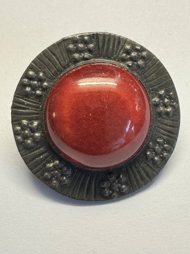 Vintage brooch pewter ceramic - vintage,
