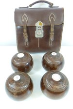 1960s Taylor Rolf Penhurst Bowls Set of 4 Wood effect Bias 5 in leather case #